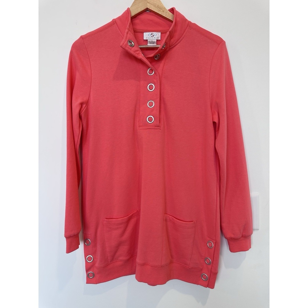 OSO Casuals Womens Small Pink Long Sleeved Snap Pocket Tunic Top